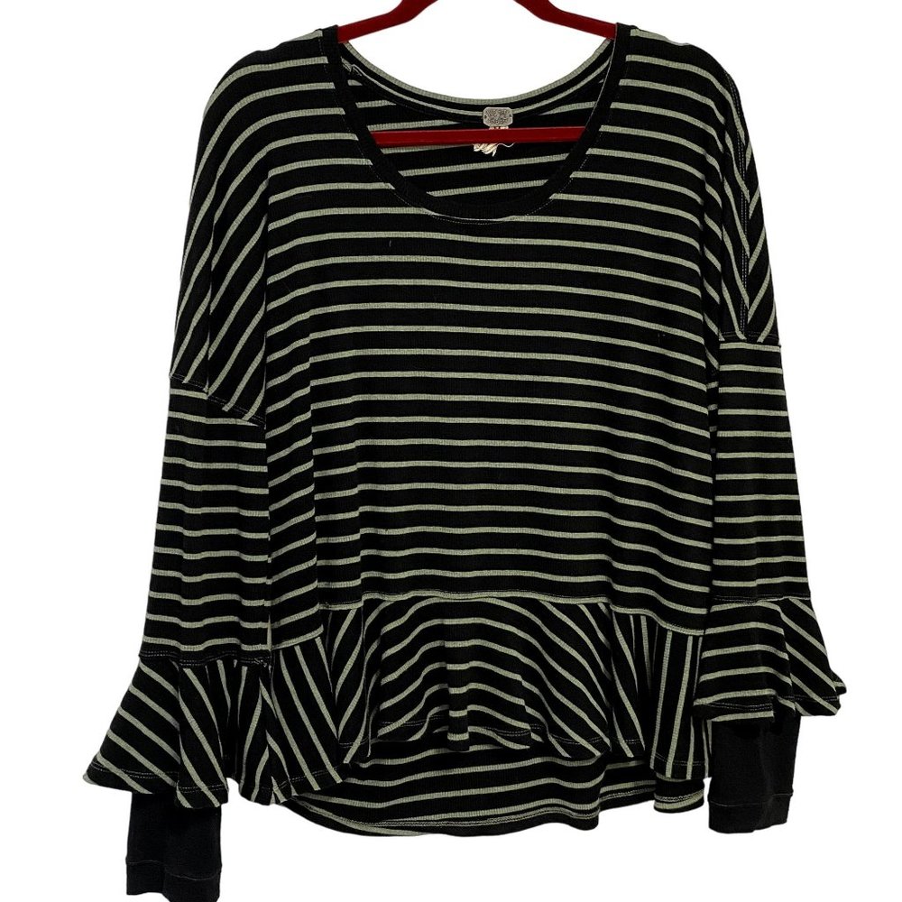 Free People We the Free Round About‎ Striped Top Black and Green Size M